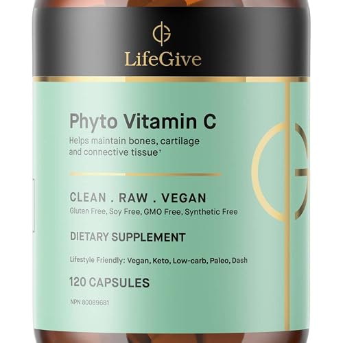 Lifegive, Phyto Vitamin C, 120Mg, Raw Vegan Vitamin C Organic Antioxidant Supplement With Camu Camu, Provides Immune Support, Bone, Teeth & Gum Maintenance, Aids Collagen Production, 120 Capsules #TOP1