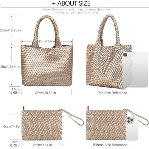 Image of JINMANXUE Unisex Fashion Woven Bag Damen-Tragetasche, Golden1, 16.1 inch W x 7.1 inch D x 11 inch H