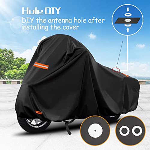 300D Motorcycle Cover For Touring Models Road King Street Glide Road Glide Outdoor Bike Cover Windproof Heavy Duty Waterproof Protection Fits Up To 116” Motorcycles #TOP3