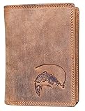 À trois volets FLW-HL Portefeuille en Cuir véritable Naturel avec Une Carpe