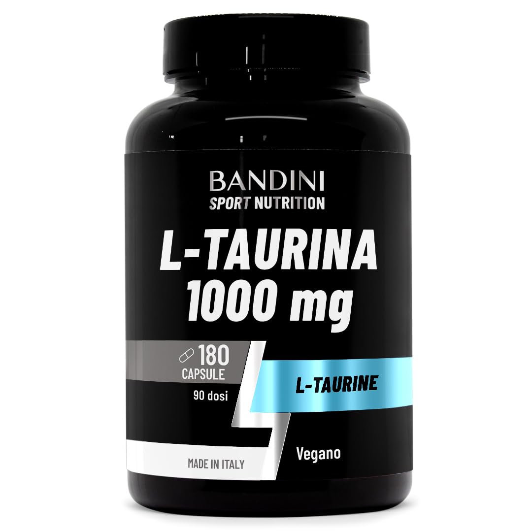 Bandini® Taurina Integratore 1.000mg per Dose, 180 Capsule, Taurine Pura Polvere Vegan Alto Dosaggio (3 Mesi), Aminoacidi Essenziali Pre/Post Workout, L-Taurina 1000 mg, Senza Magnesio Stearato