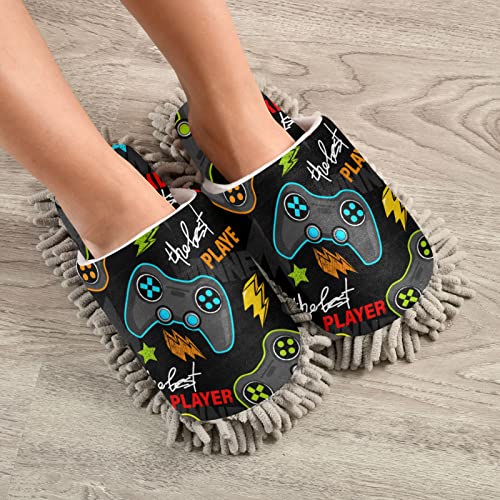 Xigua Microfiber Cleaning Slippers Gamepad Washable Mop Shoes Slipper For Men/Women House Floor Dust Cleaner, Size L #TOP3