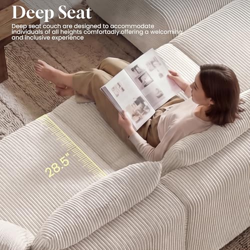 GRUSIGN 118'' Sectional Boneless Oversize Modular Couches, Curved Cloud Sectional Couches for Living Room,Rounded Corner Design L Shape Deep Seat Family Sofa with Ottoman & 3 Throw Pillows, Beige | Premium Corduroy, No Assembly Required, Rounded Corner, High-Resilience Foam, Ergonomic Support, Flexible Modular - Image 6