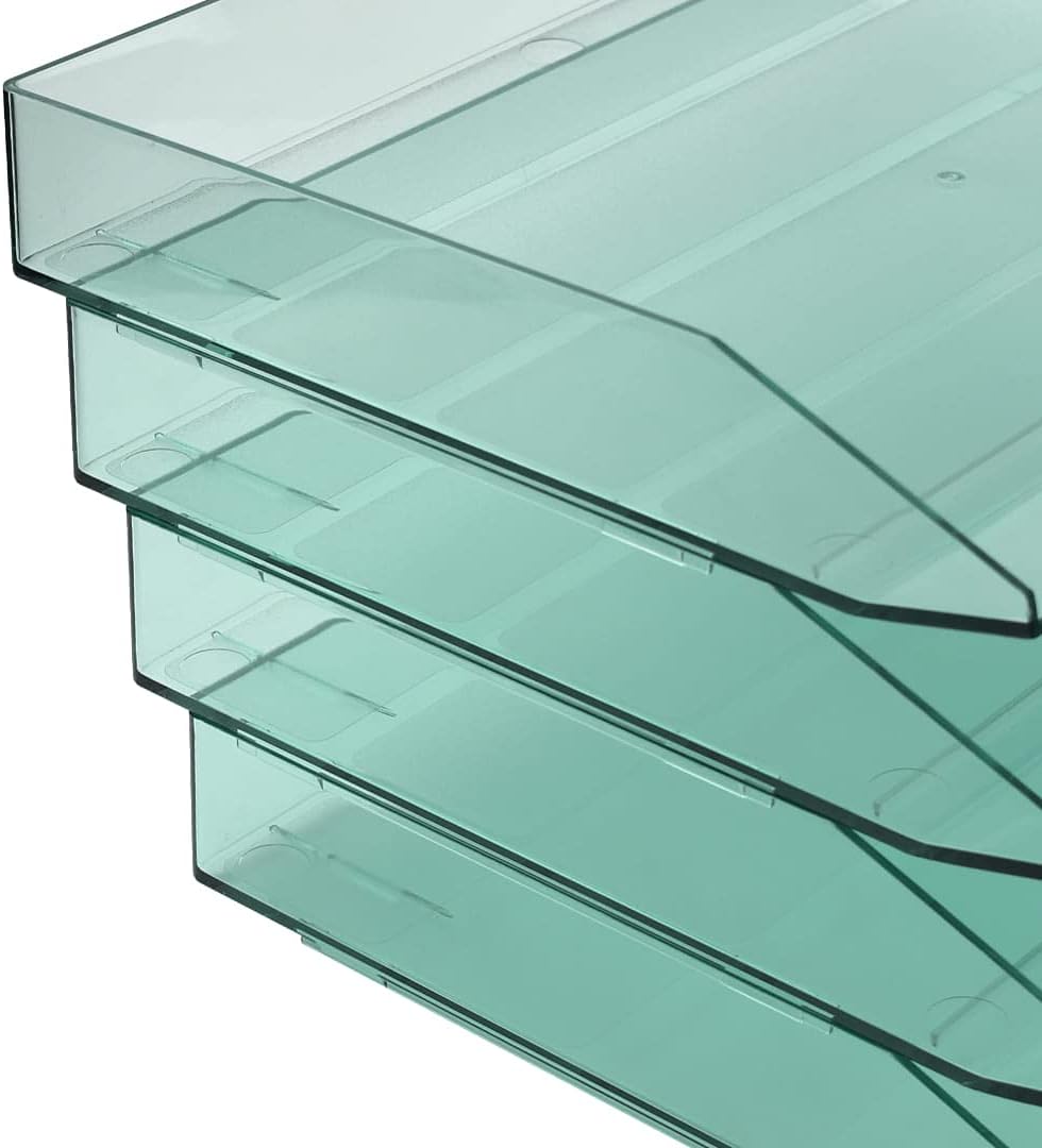 Acrimet 4 Tier Paper Organizer Letter Tray – Plastic Stackable Desk File Organizer, Side Load Paper Sorter for Letter/A4 Office File Folder Holder – Clear Green