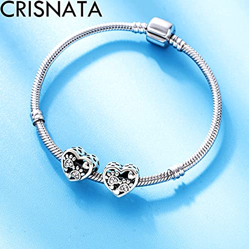 Puppy Dog Paw Print Charms with Brithstone Crystal, 925 Sterling Silver Pawprint Heart Bead, fits European Animal Bracelet Necklace, Gifts for Mom/Best Friend/Pet Lover3
