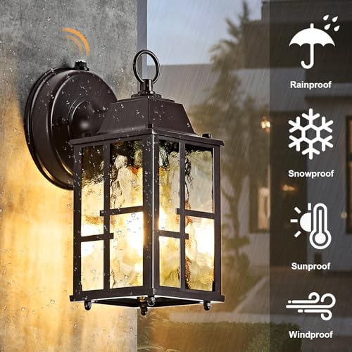 Image of 2-Pack Dusk to Dawn Outdoor Wall Lights, Weatherproof Exterior Lighting Fixture Wall Mount, Aluminum Ripple Glass Porch Light, Anti-Rust Outside Wall Sconce for House, Garage(Brown)