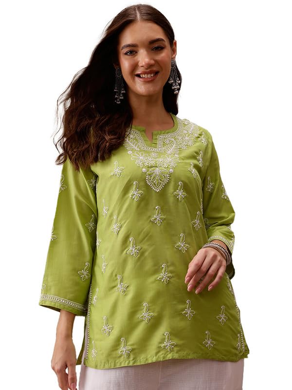 Ada Women's Muslin Regular Fit Tunic Hand Embroidered Lucknowi Chikankari Short Kurti Top A911433 - Review, Price and Buying Guide