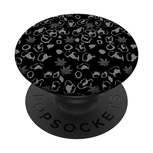 Black Leopard Print Weed Pattern Cannabis Pot Women Gift PopSockets PopGrip: Agarre intercambiable para Teléfonos y Tabletas
