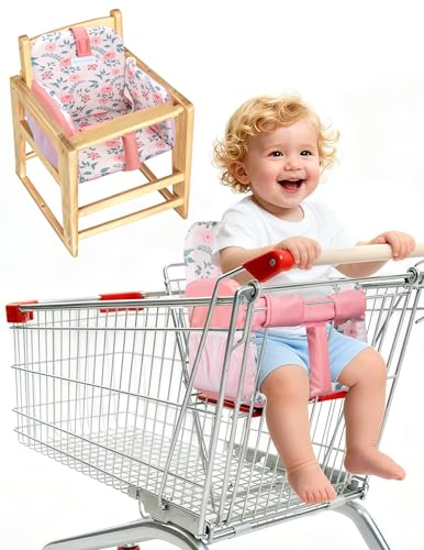 Image of Sprouterie Shopping Cart Cover for Baby Girl, High Chair Cover for Restaurant, Padded, Hygienic Grocery Cart Seat Cover & Swing Insert with Safety Harness & Pockets, Machine Washable (Pink)