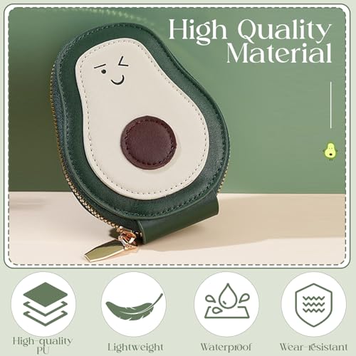 Image of TecoKart Avocado-Shaped Mini Wallet for Women with Multiple Card Slots Compact Card Holder with 11 Compartments Small Wallet Coin Purse with Zip for Gift