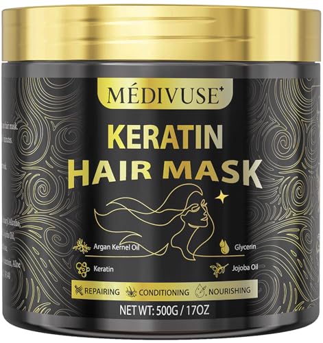 Deep Conditioning Hair Mask - Keratin Mask with Argan Oil - Giant 500ML Size Jojoba Oil Natural Hydrating Repair Hair for Damaged Frizzy Dry Hair Treatment - Fits All Hair Types (17 oz), Argan Oil