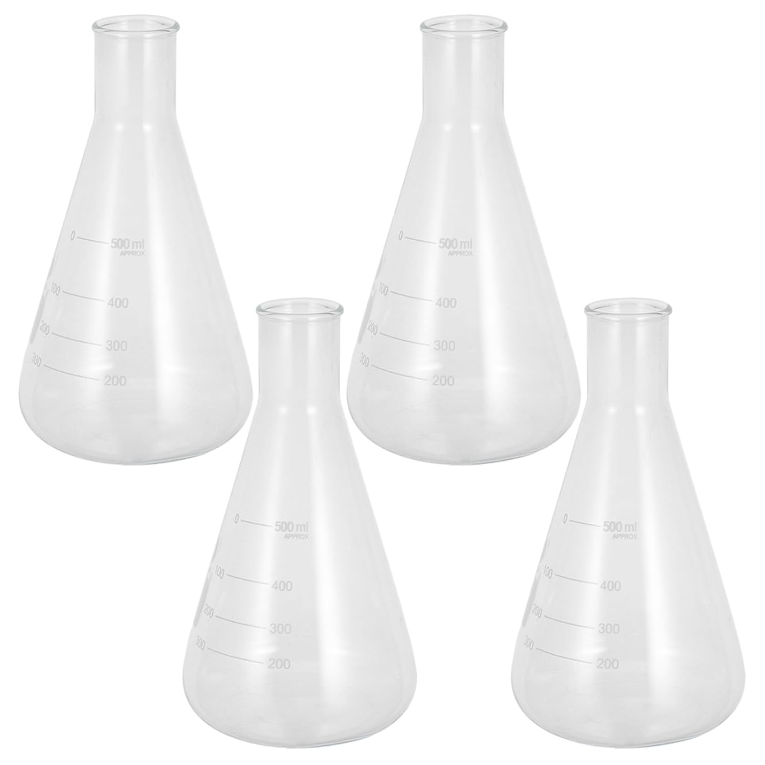 Hemobllo 4pcs Borosilicate Glass Erlenmeyer Flasks Thick-wall Wide Neck Conical Laboratory Flasks with Clear Graduations for Experimental Supplies and Heating Safety