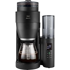 Melitta AromaFresh X 1030-06, Cafetera de Goteo con Molinillo Incorporado, 10 Tazas, Temporizador 24 Horas, Mantenimiento en Caliente, Apto para Café Molido Previamente, Pantalla LC, Negro Mate