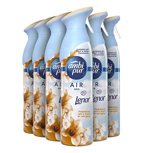 Ambi Pur 6 botes de 300 ml, aroma dorado y flores de vainilla, tamaño grande, con tecnología antiolores, no contiene gas