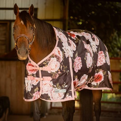 Jeffers Expression 1200 Denier Standard Neck Turnout Blanket, Rose Garden, 78" - Waterproof, Breathable Horse Blanket with 0g Polyfill, No insulation - Ideal Protection for Wind and Rain, Light Weight
