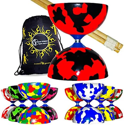 Juggle Dream JESTER Diabolos + Wooden Diabolo Sticks, Diablo String & Travel Bag! Beginner Diabolo Set For Kids & Adults! (Black/Red)