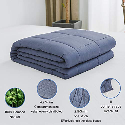 Dornroscn Bamboo Cooling Weighted Blanket With 100% Pure Natural Bamboo Viscose | 15Lbs-60’’X80’’-Queen Size Bed For Adults | Cooling Heavy Blanket Premium Glass Bead For Hot Sleepers, Navy Blue #TOP1