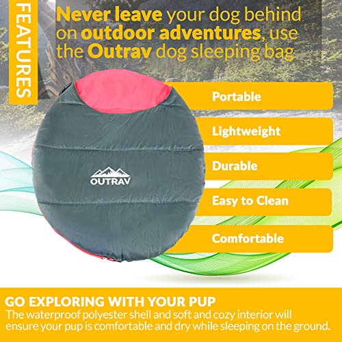 Outrav Dog Sleeping Bag - Camping Dog Bed - Extra Durable Waterproof Dog Sleeping Bag Bed - Packable Dog Bed For Camping, Hiking, Cottage And Beach – Portable Dog Bed With Stuff Sack (Red) #TOP1