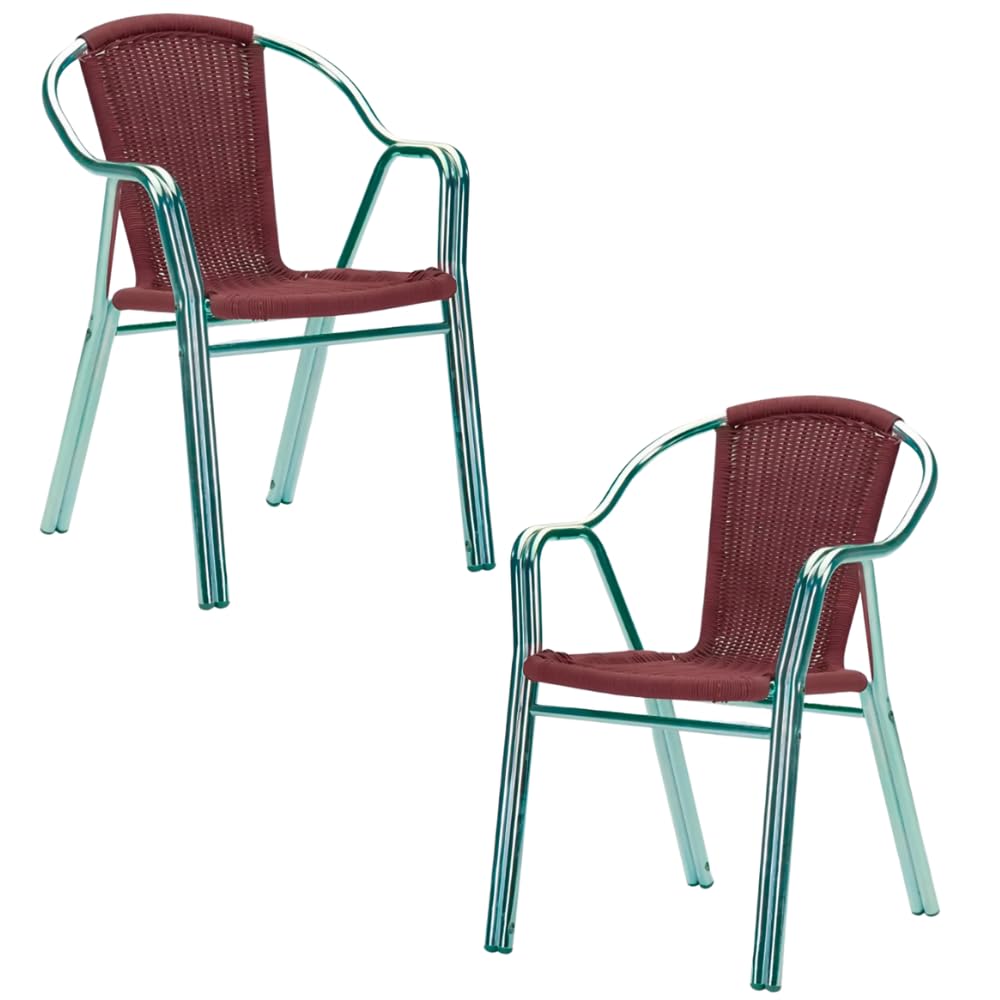 MBH – Silla Color Burdeos para hostelería de Aluminio Curvado con Trenzado para terraza, Interior y Exterior de Bar y Restaurante. Mobiliario hostelería - 2 Unidades. [MBH3213H]