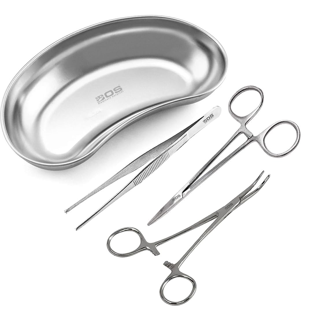 Stainless Steel Minor Surgery Instrument Set with Kidney Tray, Forceps, Scissors and Tweezers for Clinical Use