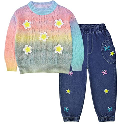 Image of Peacolate 18M-7T Toddler Big Girls Pants Clothing Set 2pcs Cotton top and Jeans