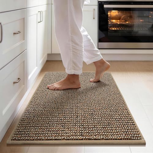 JSEI Kitchen Rugs, 17''x30'' Non-Slip Kitchen Mats for Floor, Machine Washable Absorbent and Stain Resistant Kitchen Runner, Carpet Mats with TPR Backing for Kitchen, Taupe Taupe 17''x30''
