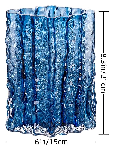 Glass Vase for Centerpieces, Diamond Shaped Vase for Flower, Modern Glacier Glass Vase for Home, Office Restaurant Desk Decor 8.3 Inch(Blue) - Image 4