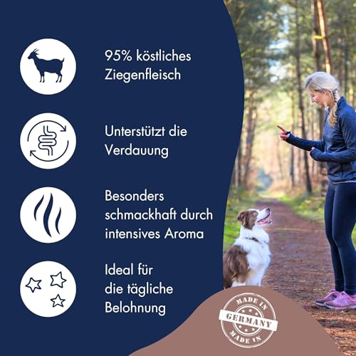 DR.CLAUDER'S - Trainee Snack Ziege | Leicht verdauliche Snacks aus fettarmen Ziegenfleisch für Hunde und Katzen. Getreidefreie, präbiotische Leckerlis im Frischebeutel | 80g