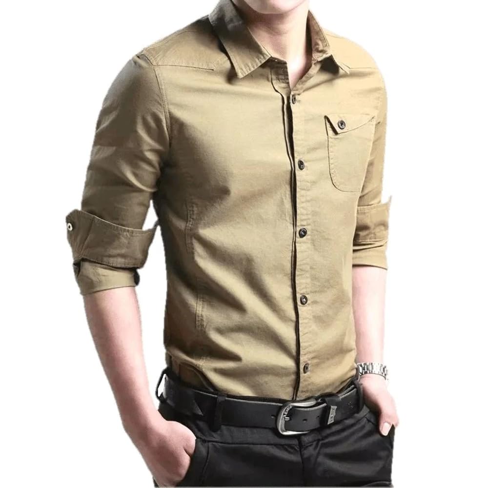 TB Trybuy.inExclusive Designer Trendy Cotton Solid Khaki Casual Shirt for Men