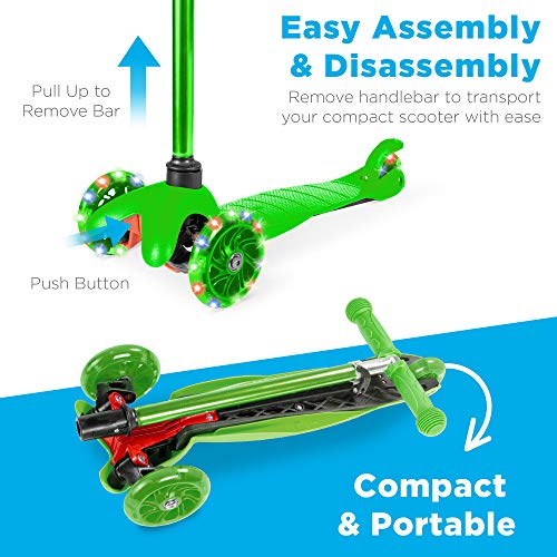 Best Choice Products Kids Scooter with LED Light-Up Wheels, 3-Wheel Lean-to-Steer Toddler Scooter Ages 3+, Adjustable Height Handlebar, Stable Non-Slip Deck, Easy Assembly - Green - image 5