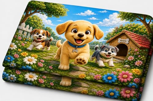 Image of RUMPS 7D Digital Printed Flat Double Bed Bedsheet (90 x 100 inches) | Soft Microfiber Kids Bedding Set with 2 Pillow Covers, Animated Cute Dogs & Puppies Design
