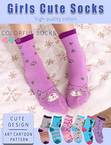 Image of Anlisim Girls Socks Cute Animal Pattern Cartoon Novelty Fashion Soft Cotton Socks 6 Pairs