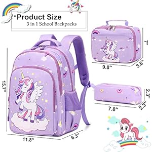 Girls Backpack for Elementary Unicorn Backpack Kids Backpack School Bookbag for Girls 3 in 1 Set Back to School