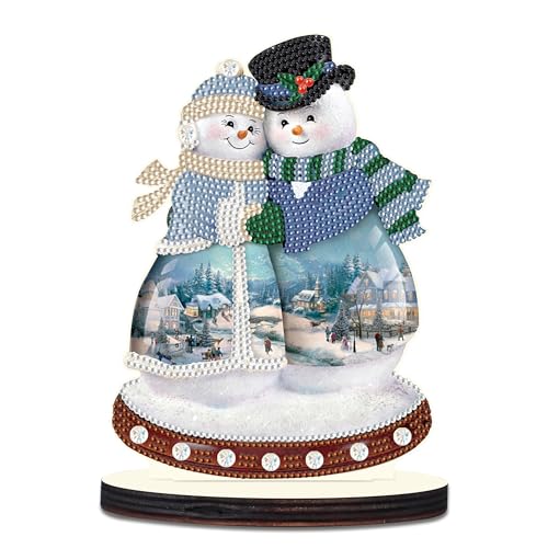 antor DIY 5D Christmas Diamond Painting Ornaments Kits Special Shaped Crystal Wooden Merry Christmas Snowman Diamond Art Desktop Ornament for New Year Xmas Table Office Home Decoration Gifts