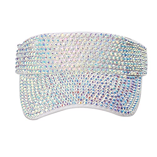 Gudessly Shiny Rhinestones Sport Sun Visor Adjustable Summer Cap Visor Caps For Women Men White #TOP1