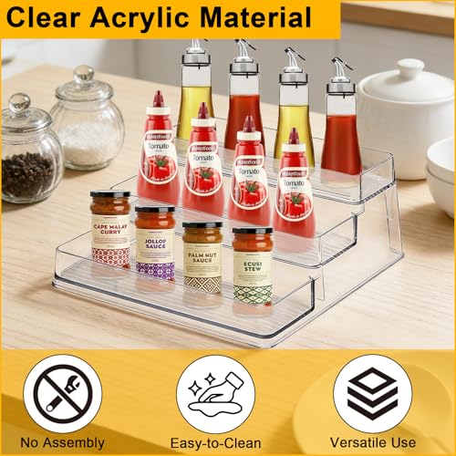 Clear 3-Tier Spice Rack, 2 Pack Acrylic Spice Organizer for Cabinet, No Assembly Spice Rack Organiser for Condiment, Seasoning, Deep Kitchen Storage for Inside Cupboard - Image 4