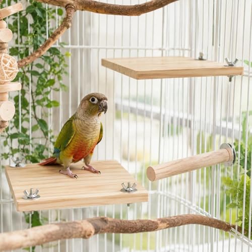 Image of LOGOFUN 4 Pcs Birds Wooden Perches and Stand Stick Parrot Stand Perch Platform Bird Cage Accessories