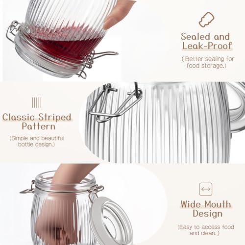 Image of 25 oz Wide Mouth Glass Mason Jars with Airtight Lid 6 Pack, Glass Canister, Striped Clip Fastening Jar for Kitchen Storage Canning, Oat, Coffee, Pasta, Snack, Nut, Candy and Pickling Food