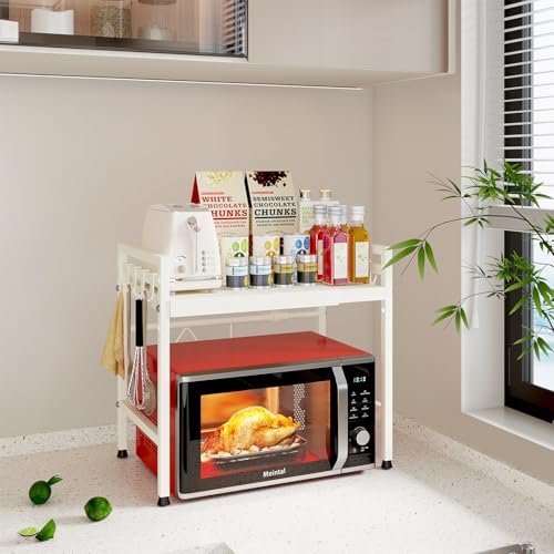 Support pour micro-ondes à 2 niveaux réglable avec 8 crochets de cuisine