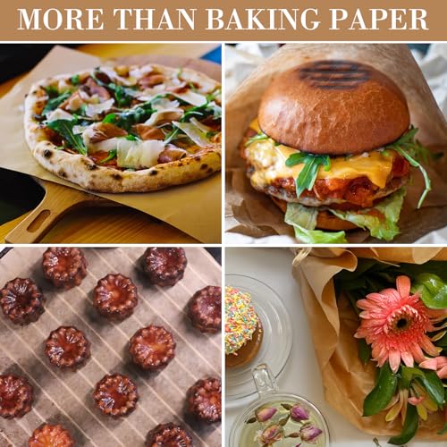 Harloon 200 folhas de papel manteiga, assadeiras pré-cortadas resistentes, pergaminho antiaderente p