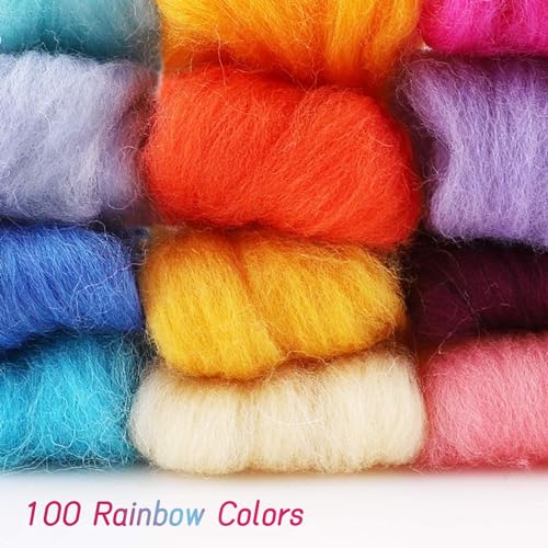 Image of Habbi Needle Felting Wool - 100 Colors Wool Roving for Felting Wool Yarn Roving, Natural Needle Felt Roving for DIY Craft Materials
