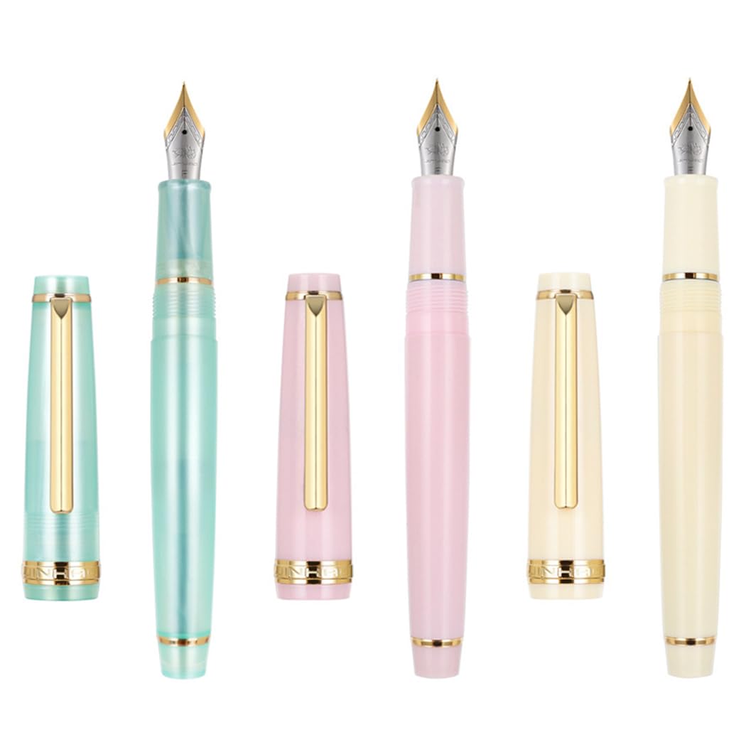 Ranvi 3 PCS Jinhao 82 Fountain Pen Blue,Pink,White, Iridium Fine Nib Gold Trim with Converter Set