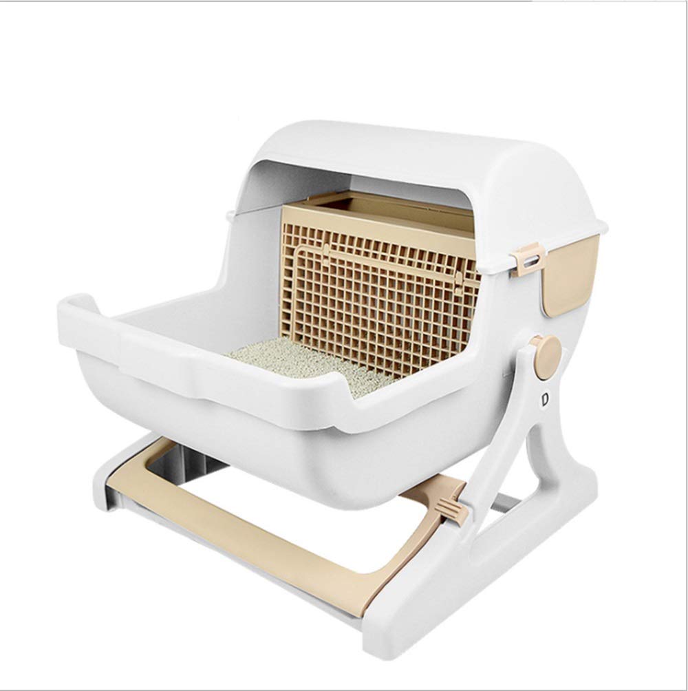 Bac à litière pour chat semi-automatique beige grand format pour meuble toilette