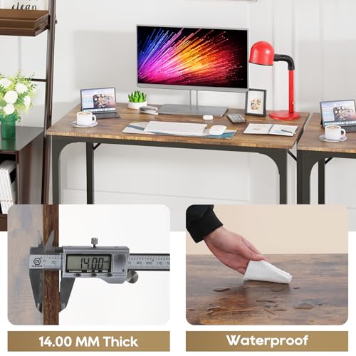 Image of PayLessHere | 39 Inch Computer Desk | Brown | Office Desk with Metal Frame, Adjustable Feet | Water-Resistant, Scratchproof Surface | Sturdy Writing Table for Home Office or Study | Pack of 2