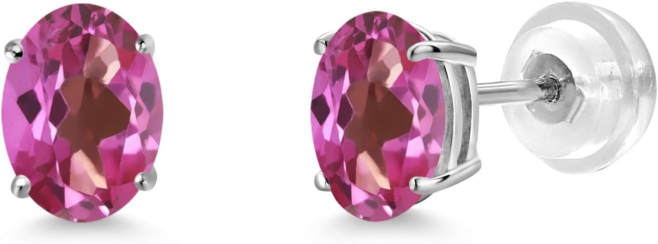 Gem Stone King 14K White Gold Oval Gemstone Birthstone Stud Earrings | Oval 7X5MM | Gold Earrings For Women Men