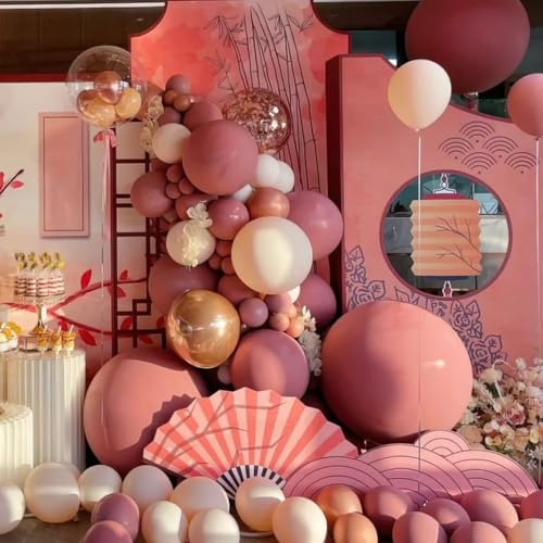 Image of Voircoloria 90pack Retro Pink Balloons Different Size 18 /12 /10 /5 Inch Pink Balloon Garland Arch Kit for Graduation, Wedding, Birthday, Princess Theme Party, Baby Shower, Anniversary Party Decorations