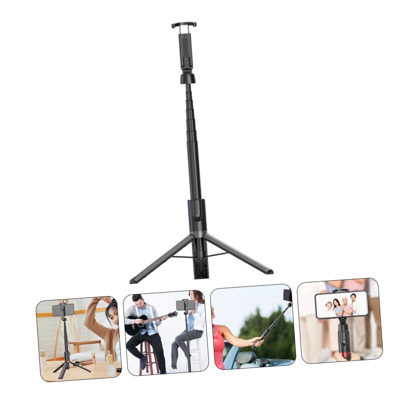 Treppiede Selfie Stick per Telefono 2 in 1 Nero in Lega di Alluminio
