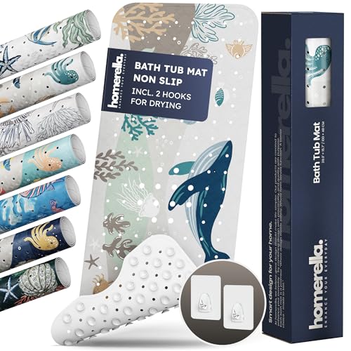 Bathtub Mat Non Slip Anti Mold for Kids 40x16 - homerella® Bath Mat for Tub, BPA Free, Incl. 2 Hooks, Washable Shower Mat Non Slip Anti Mold, Shower Mats for Inside Shower, EU Certified