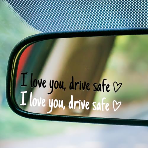 Image of I Love You Drive Safe Mirror Stickers, 3 Pcs Cute Car Stickers for Women, Vinyl Waterproof Car Decals for Rearview Mirror Window Windshield, Funny Love Sticker for Auto Accessories (Black&White)