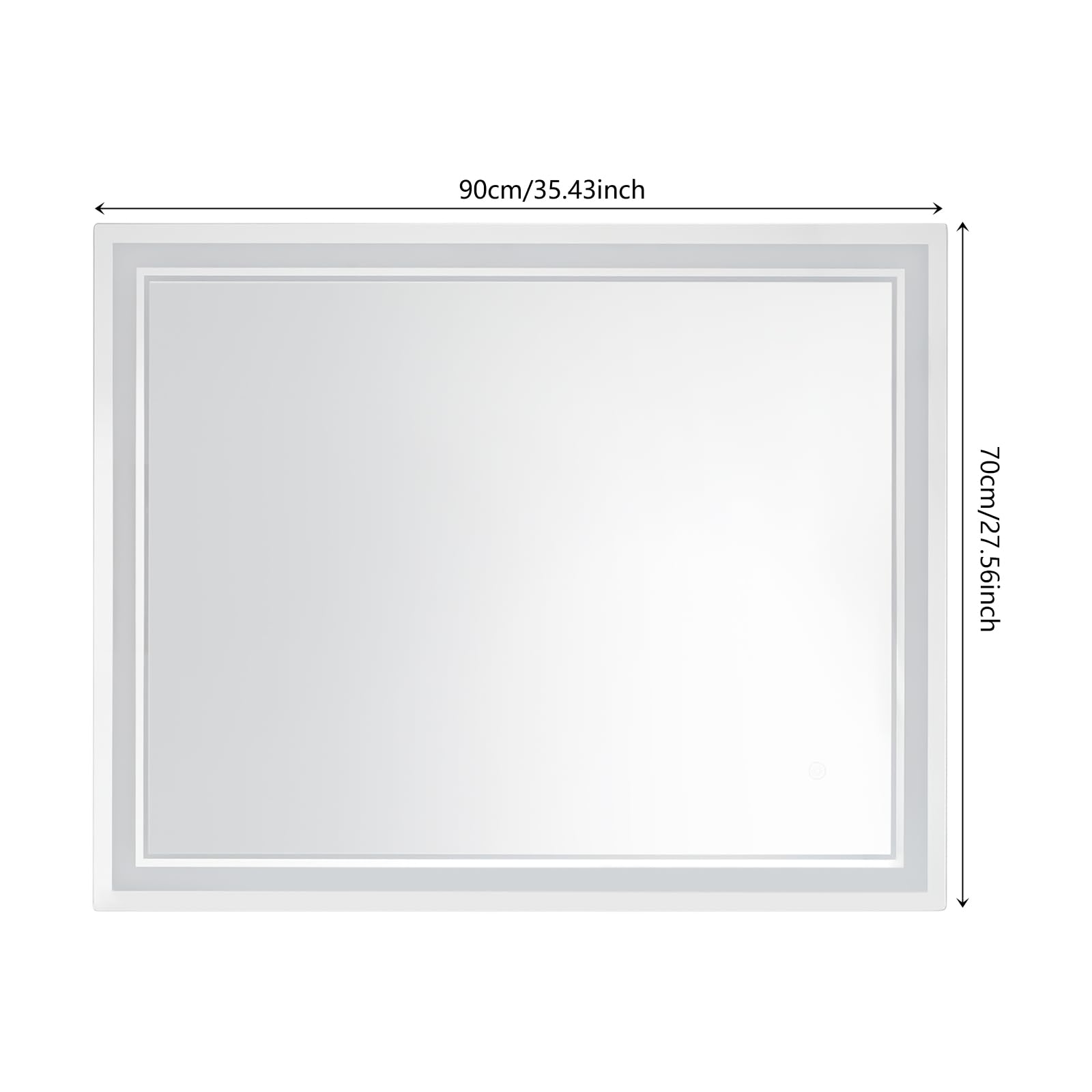 Espejo de baño LED, 90 x 70 cm, espejo de pared, interruptor táctil, 3 colores de luz, espejo de luz, regulable, 3000 K, 4000 K, 6000 K, IPX4, resistente al agua, espejo de baño eléctrico, con